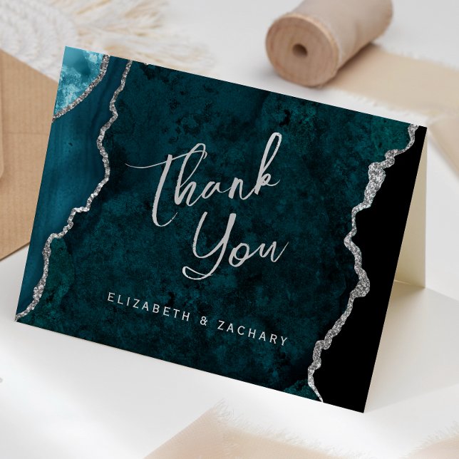 Carte Remerciement de mariage écriture Agate Bleu sarcel (Créateur téléchargé)