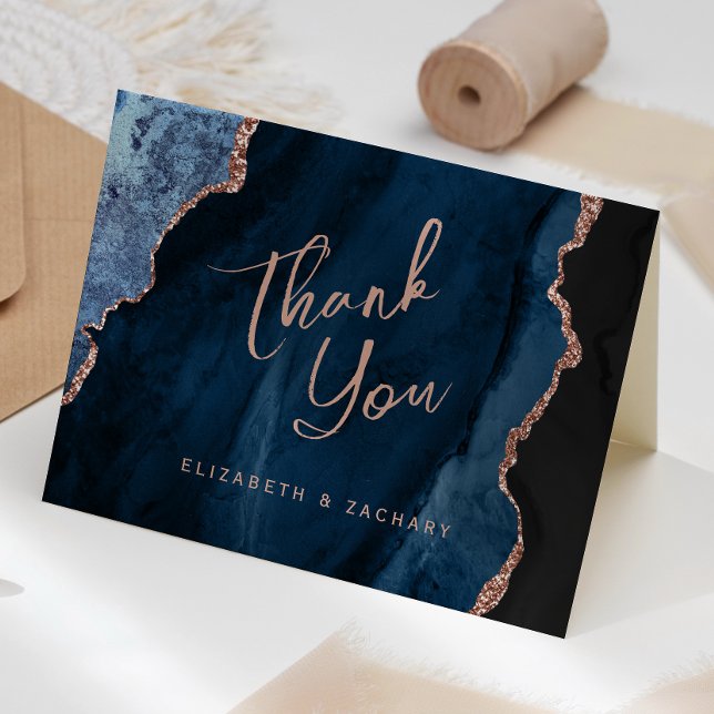 Carte Remerciement de mariage écriture Agate Or Rose Ble (Créateur téléchargé)