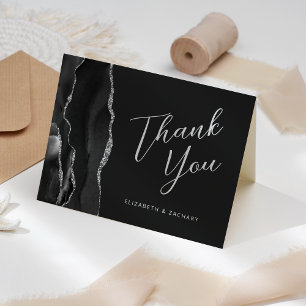 Carte Remerciement de mariage écriture moderne Black Sil