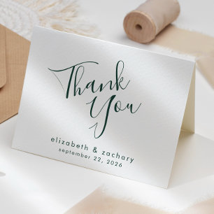 Carte Remerciement de mariage écriture moderne vert émer