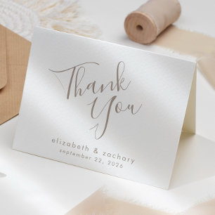 Carte Remerciement de mariage en écriture moderne taupe