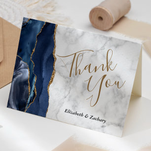 Carte Remerciement de mariage en marbre gris or agate bl