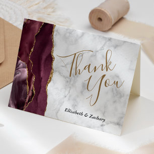 Carte Remerciement de mariage en marbre or gris agate Bo