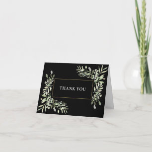 Carte Remerciement de mariage Feuilles de verdure en Or 