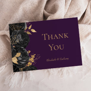 Carte Remerciement de mariage floral noir lunatique or v