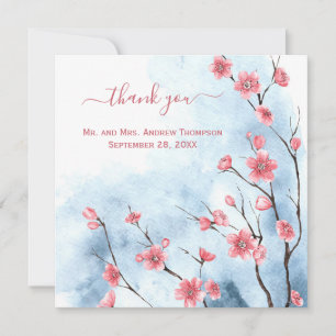 Carte Remerciement de mariage floral rose bleu personnal