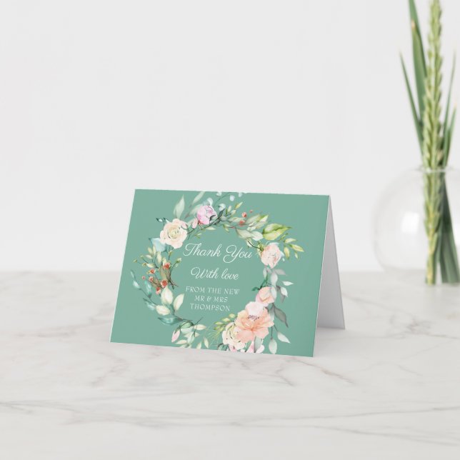 Carte Remerciement de mariage floral verdure aquarelle (Devant)