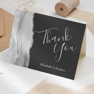 Carte Remerciement de mariage gris blanc argent agate fo