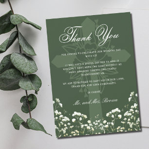 Carte Remerciement de mariage Gypsophile sur fond vert s