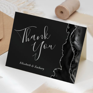 Carte Remerciement de mariage moderne noir agate argent 