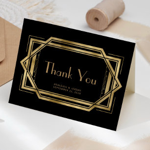 Carte Remerciement de mariage noir Art Déco vintage des