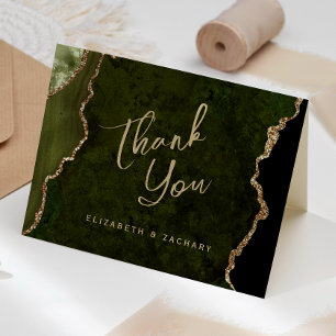 Carte Remerciement de mariage Olive Green Gold Agate Scr