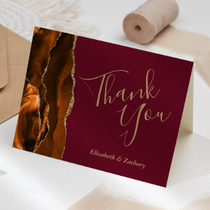 Carte Remerciement de mariage Or Agate Orange Brûlé Bour