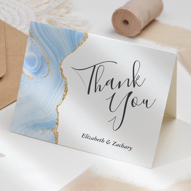 Carte Remerciement de mariage or Baby Blue Agate (Créateur téléchargé)