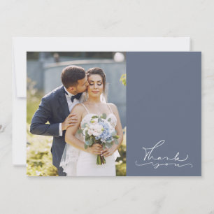 Carte Remerciement de mariage photo écriture moderne ble