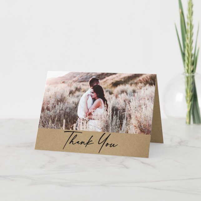 Carte Remerciement de mariage photo Kraft rustique moder (Devant)