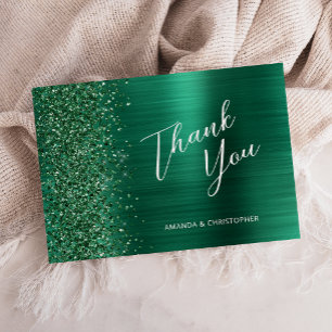 Carte Remerciement de mariage plat en métal brossé vert