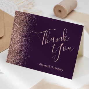 Carte Remerciement de mariage Rose Gold Glitter Dark Pur