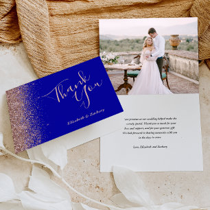 Carte Remerciement de mariage Rose Gold Royal Blue