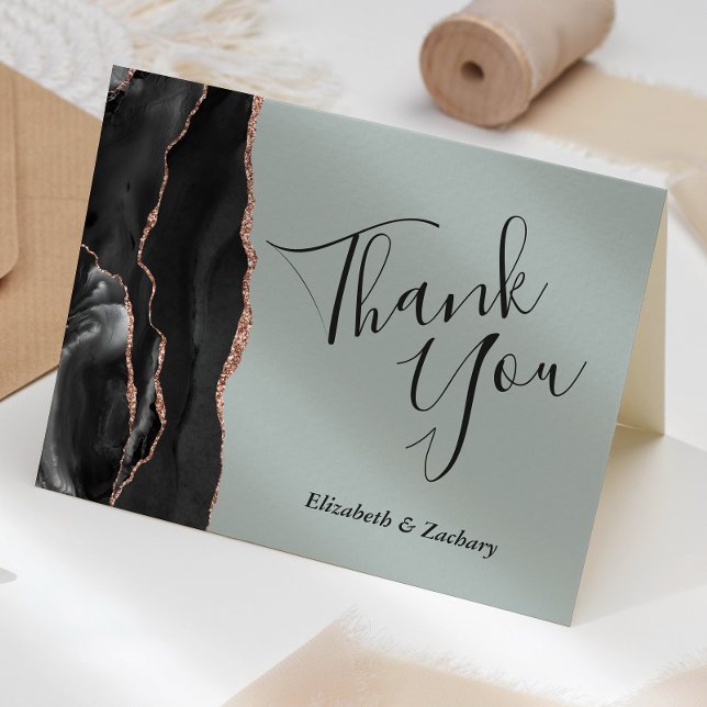 Carte Remerciement de mariage Rose noire Agate dorée Ver (Créateur téléchargé)