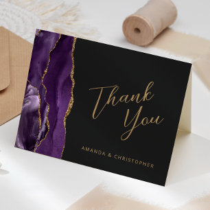 Carte Remerciement de mariage sombre écriture Agate Or V
