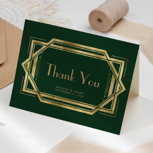 Carte Remerciement de mariage Vintage 1920s Deco Vert Fo