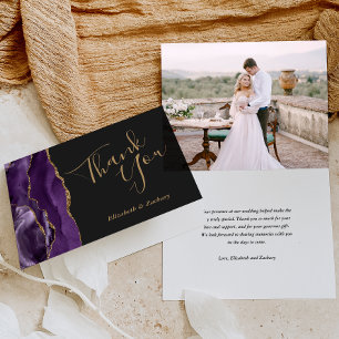 Carte Remerciement Mariage Or Agate Violet Foncé Photo