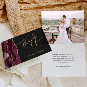 Carte Remerciement Mariage Photo Agate Bourgogne Or Fonc