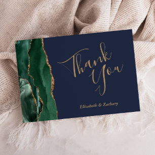 Carte Remerciement Mariage Plat Or Émeraude Agate Navy