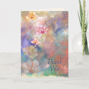 Carte Remerciement Peinture Abstraite et Fleurs