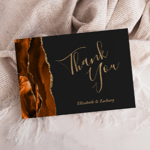 Carte Remerciement Plat Mariage Sombre Agate Or Rouille