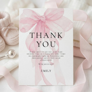 Carte Remerciement pour Baby Shower Arc en Ruban Rose Pâ