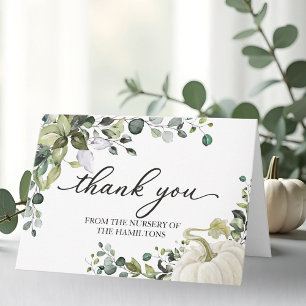 Carte Remerciement pour Baby Shower Greenery Pumpkin aut