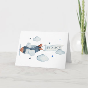 Carte Remerciement pour une Baby Shower Vintage Avion C'