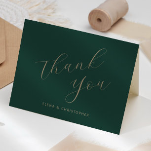 Carte Remerciements de mariage à calligraphie dorée sur