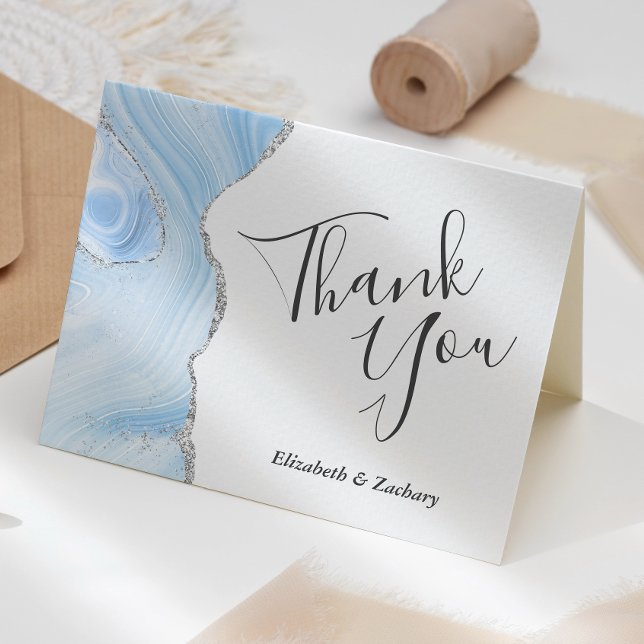 Carte Remerciements de mariage argent Baby Blue Agate (Créateur téléchargé)