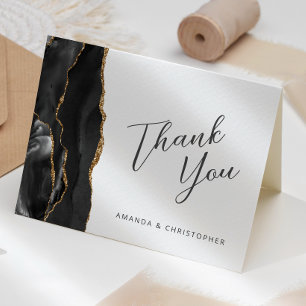 Carte Remerciements de mariage écriture Black Gold Agate