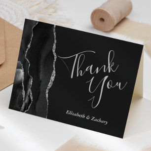 Carte Remerciements de mariage en Agate Noire Argent