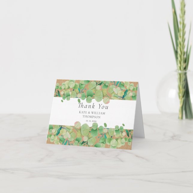 Carte Remerciements de mariage Eucalyptus Végétal Rustiq (Devant)