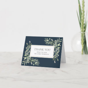 Carte Remerciements de mariage Feuillage de verdure Bleu