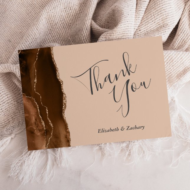 Carte Remerciements de mariage Mocha Brun Agate Or Tan (Créateur téléchargé)