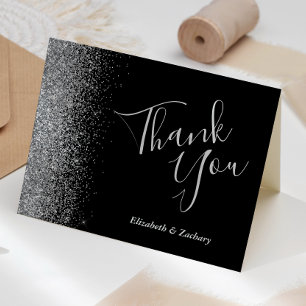Carte Remerciements de mariage Noir Bordure Paillettes A