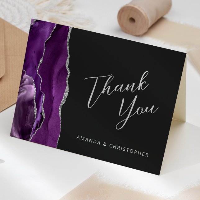 Carte Remerciements de mariage sombre écriture agate arg (Créateur téléchargé)