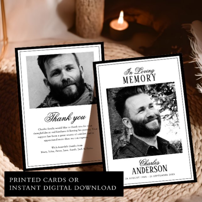 Carte Remerciements de Mémoire Affectueux Imprimé/Numéri (Créateur téléchargé)