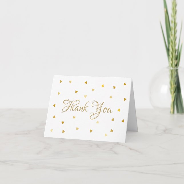 Carte Remerciements en écriture dorée avec coeurs et con (Devant)
