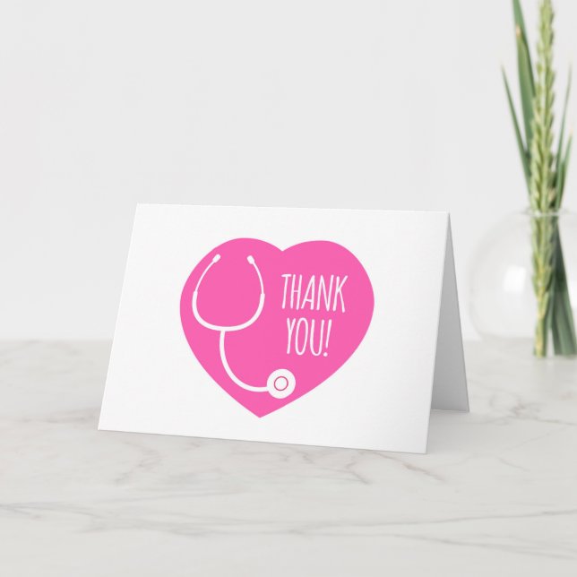 Carte Remerciements| Stéthoscope à coeur rose (Devant)