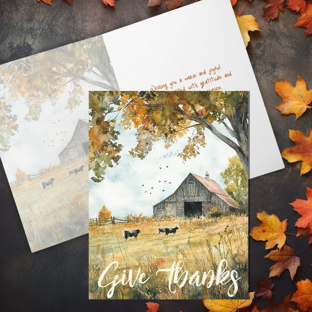 Carte Remerciez Charmante Ferme Rustique Thanksgiving (Give Thanks Charming Rustic Farm Thanksgiving Card)