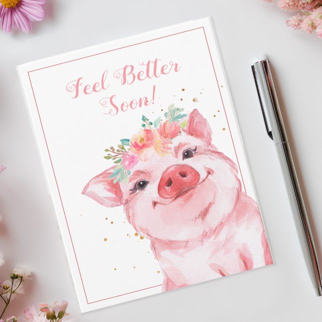 Carte Remettez-vous vite Cochon Mignon (Feel Better Soon Card)