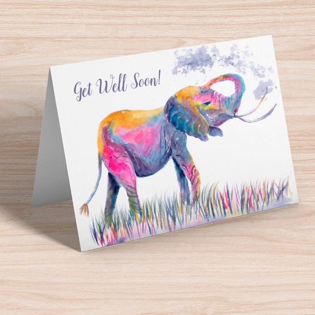 Carte Remettez-vous vite ! Eléphant à l'aquarelle (Créateur téléchargé)