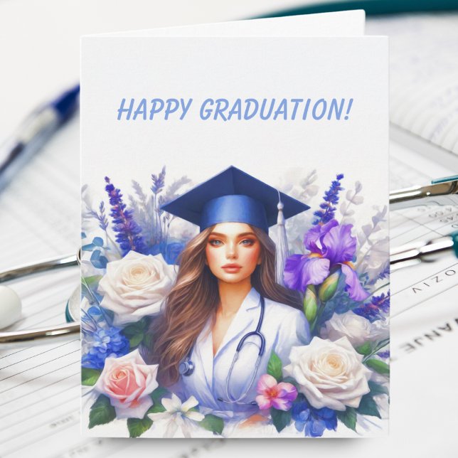 Carte Remise de diplôme d'infirmière avec iris et roses (Créateur téléchargé)